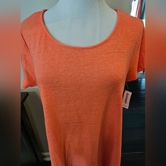 Old Navy Size Large Orange Linen Blend Scoop Neck Tee Shirt Dress Casual New Tag - Picture 2 of 9